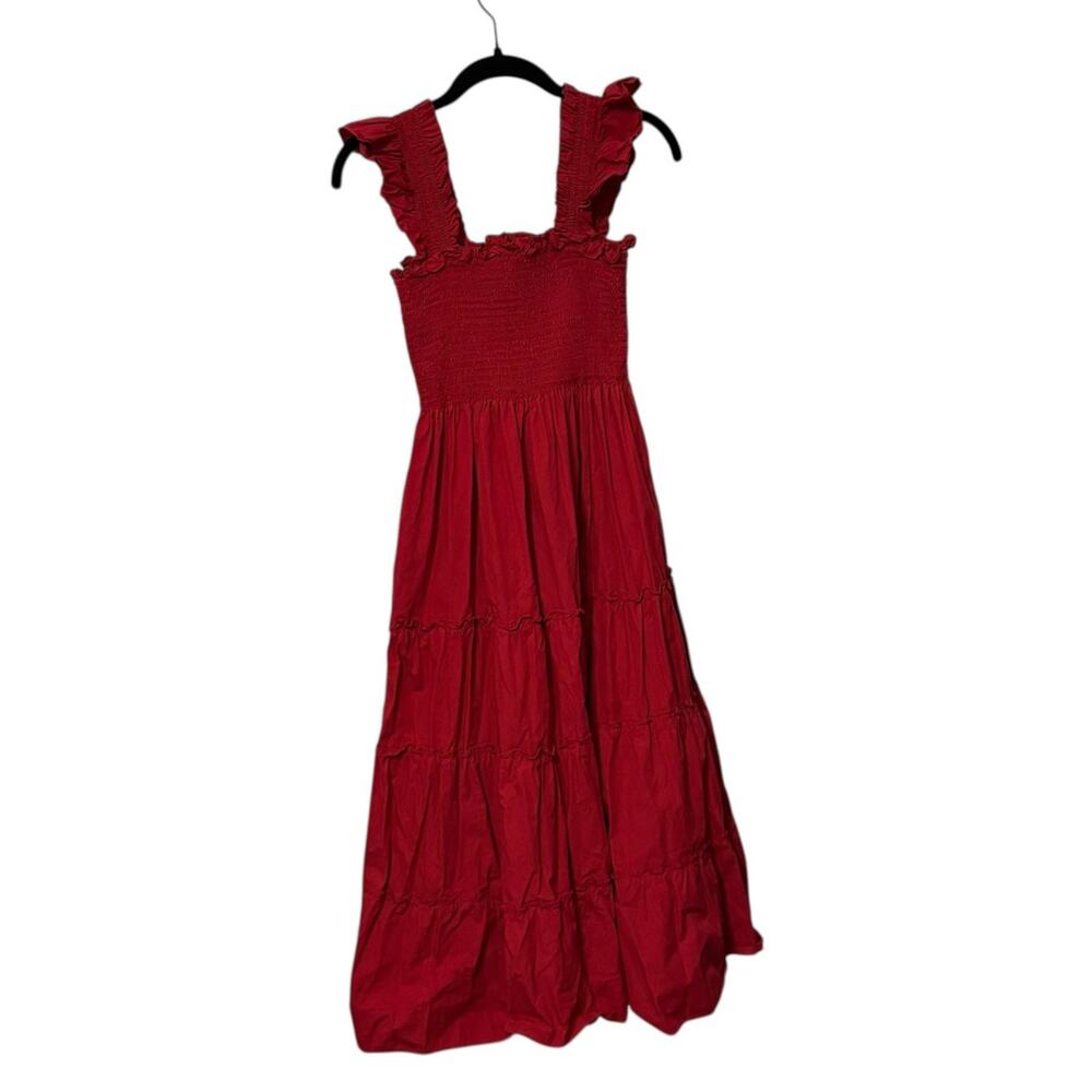 Hill House Red Ruffle Strap Midi Dress